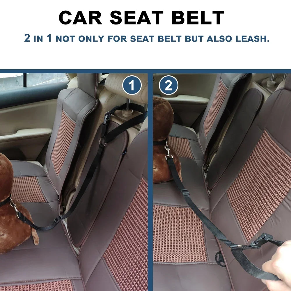 2-in-1 Dog Car Seat Belt & Leash (Adjustable Nylon)