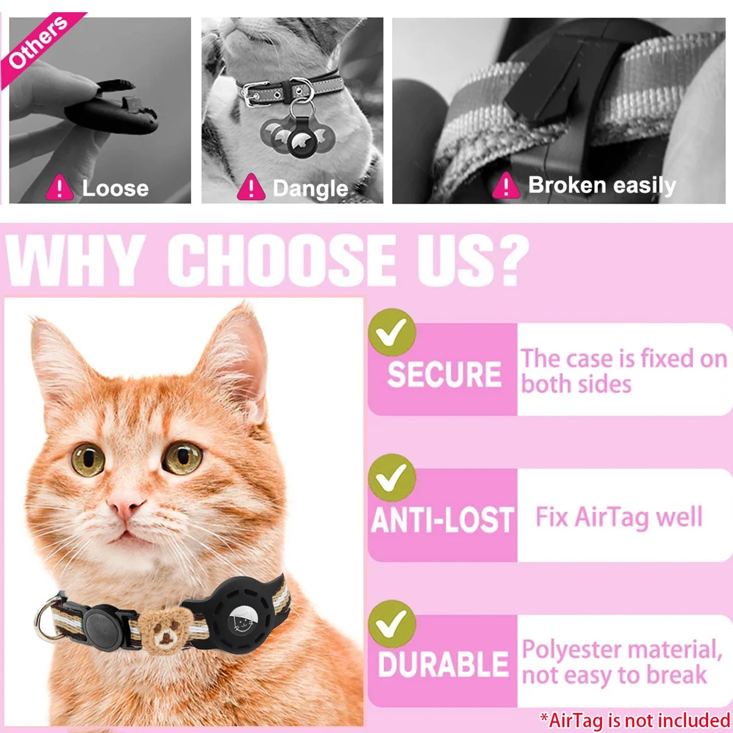 AirTag Cat Collar with Holder (Breakaway Safety Design)