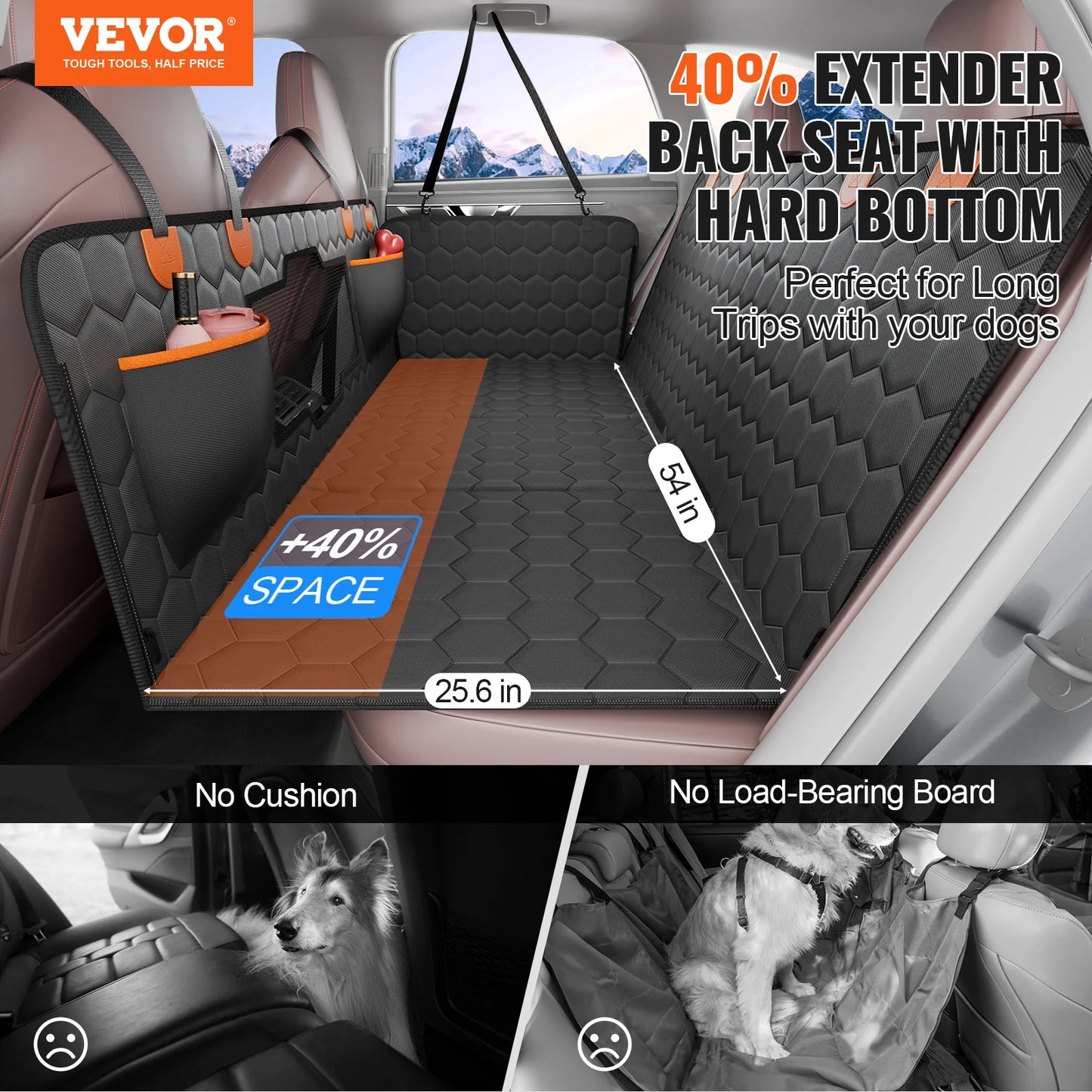 Dog Car Seat Cover & Back Seat Extender (Supports up to 350 lbs)